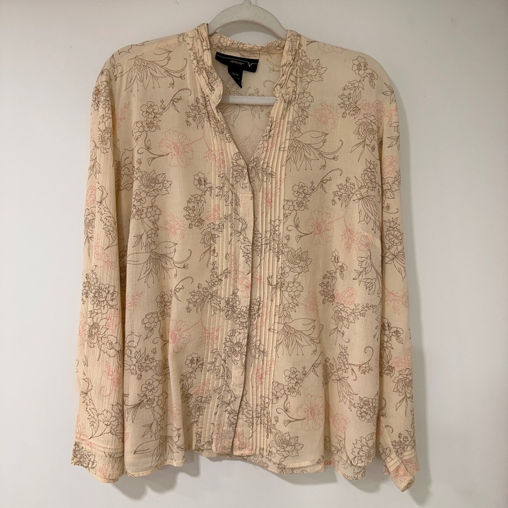 Venezia Floral Pintuck Blouse Womens 18/20 Cream Pink Cotton | Cottagecore